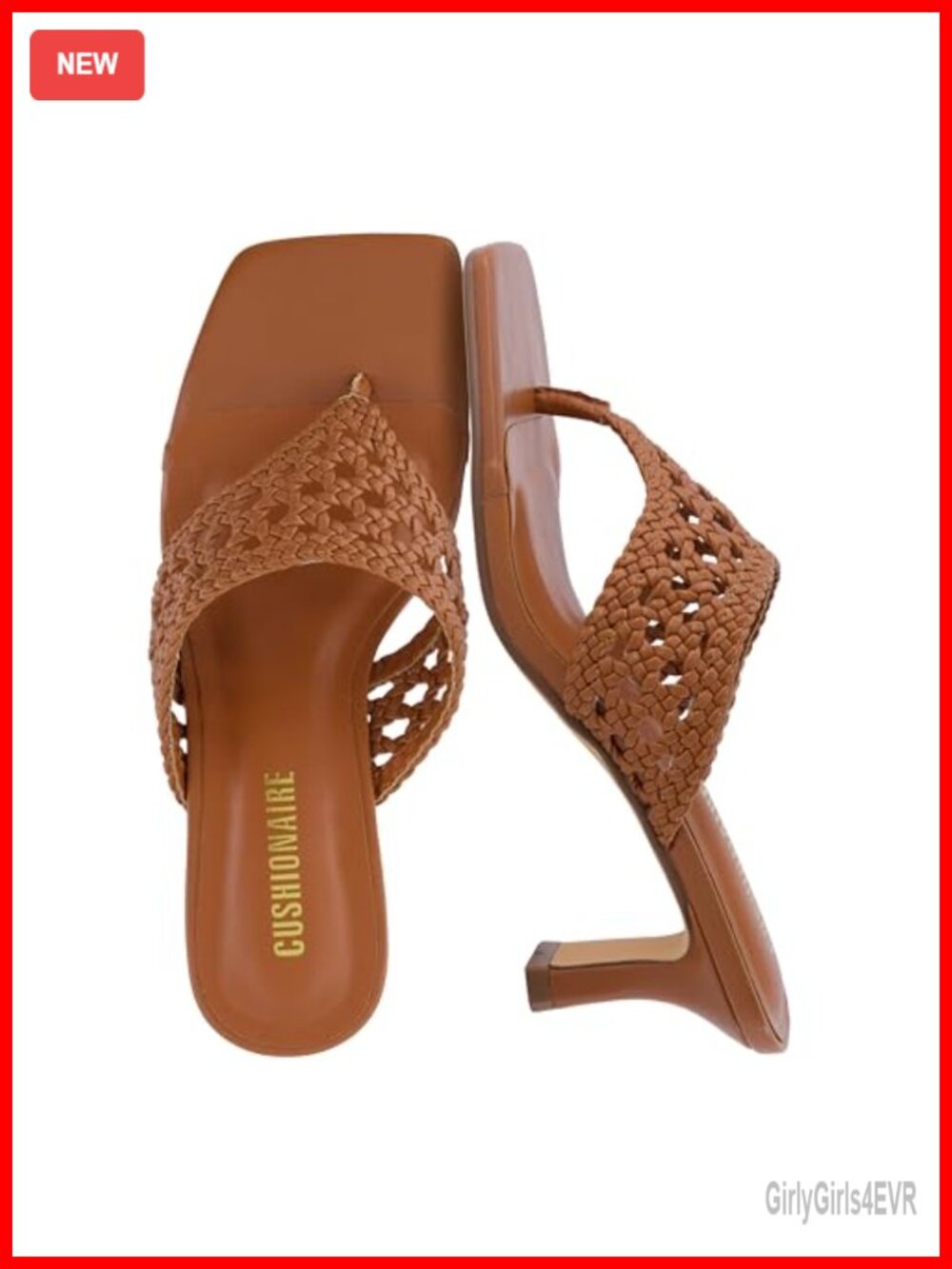 CUSHIONAIRE Woven Braided Strap Kitten Heel Square Toe Thong Sandals Slip On